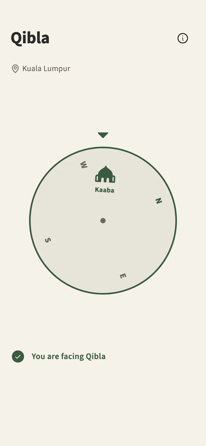 Qibla compass aligned from a saved place